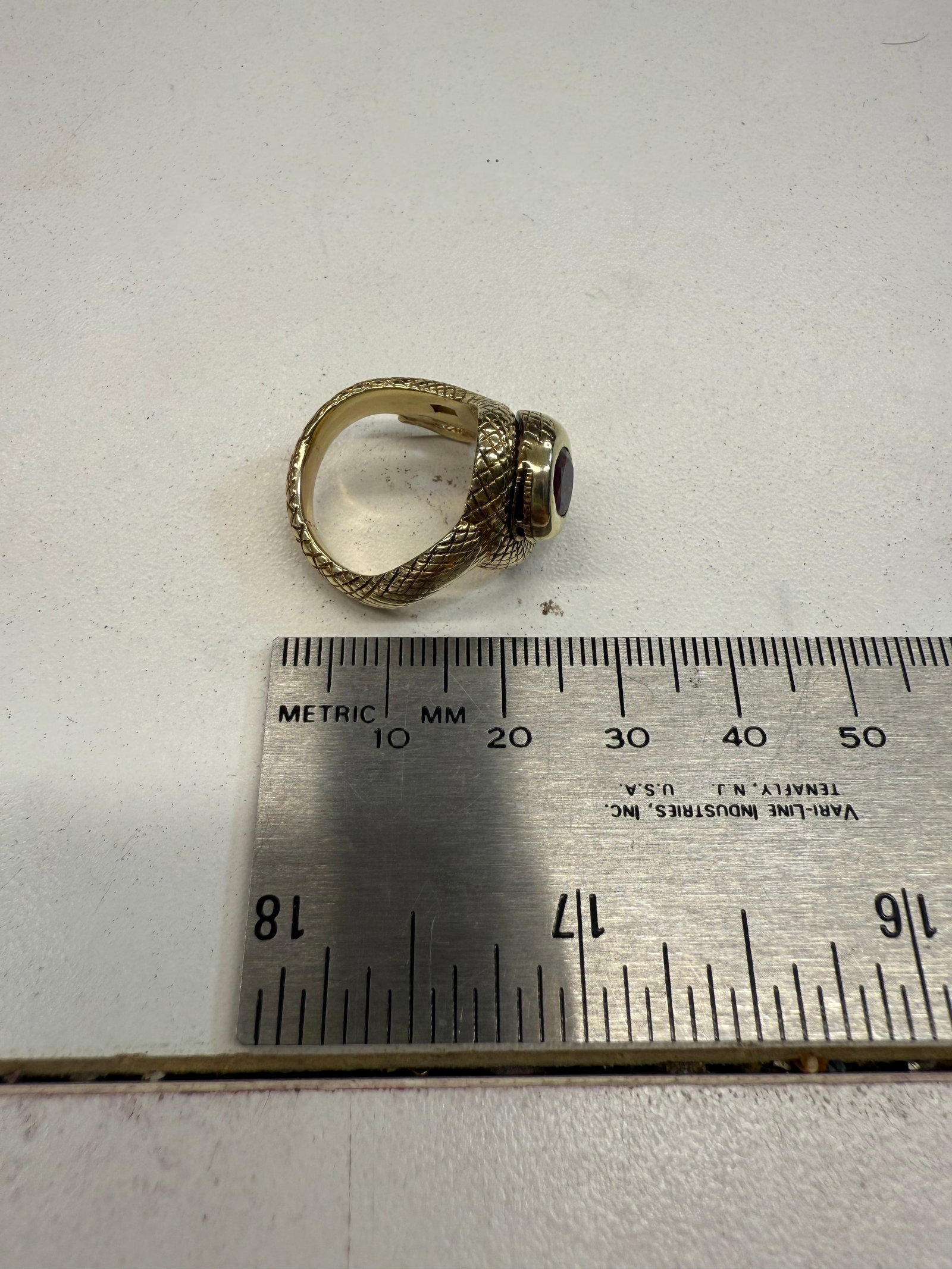 Estate Antique solid snake ring in 14k & Ruby - 9