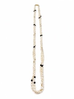 vintage 14k clasp & Freshwater Pearl & Onyx Necklace: Earrings 40mm long 1.21 dwt & Necklace aprox 30"