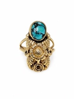 14k Turquoise hand fabricated Ring size 4.5: Native American unique handmade ring weight 3.85 dwt