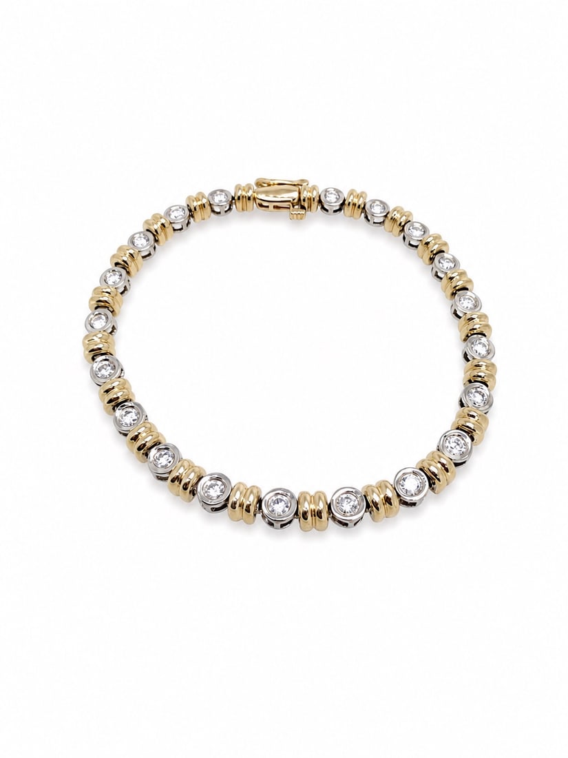 Vintage 14k yellow gold & 20 Lab Grown diamond tennis bracelet: Heirloom sturday heavy with security clasp aaprox. 1.33 cts diamond / 10.12 dwt stones aprox 3.5 mm each