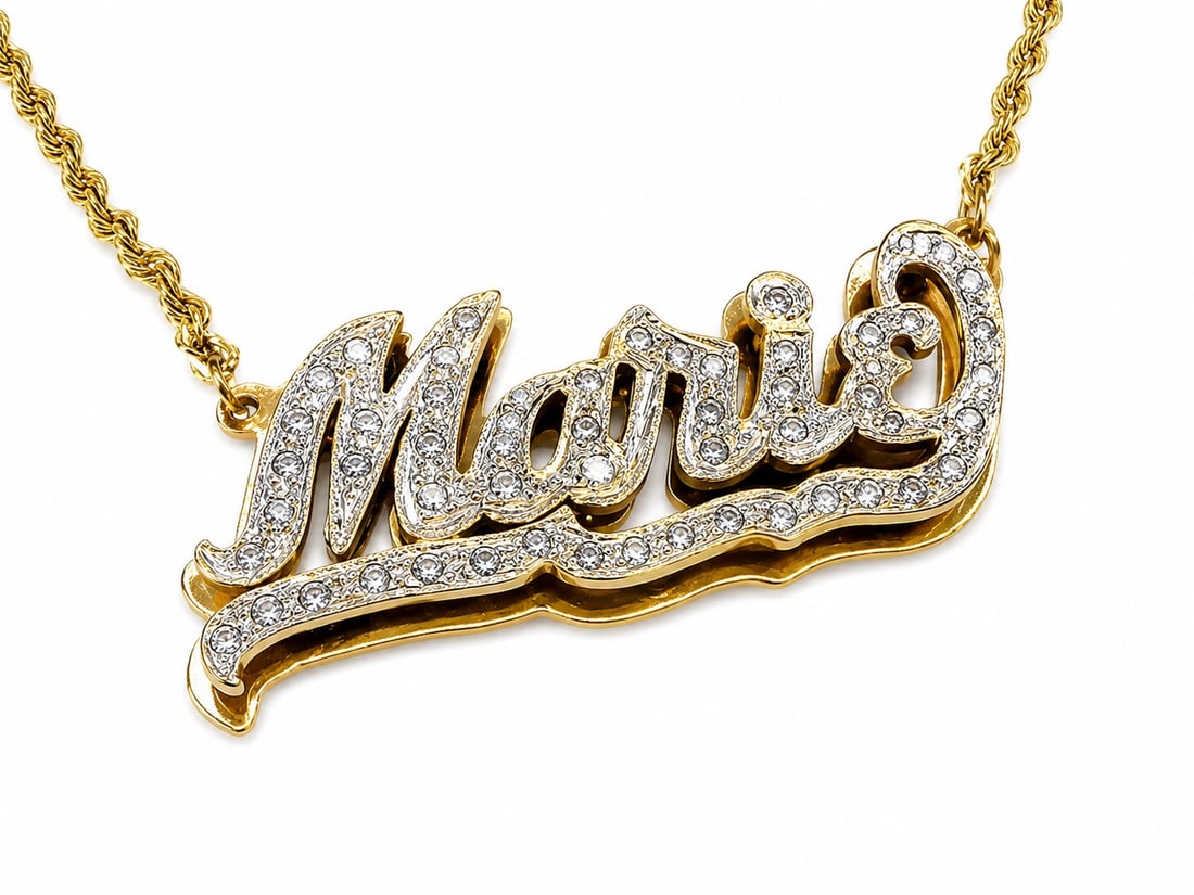 vintage 14KYG Diamond Name "Marie" Plate Necklace (1 of 6)