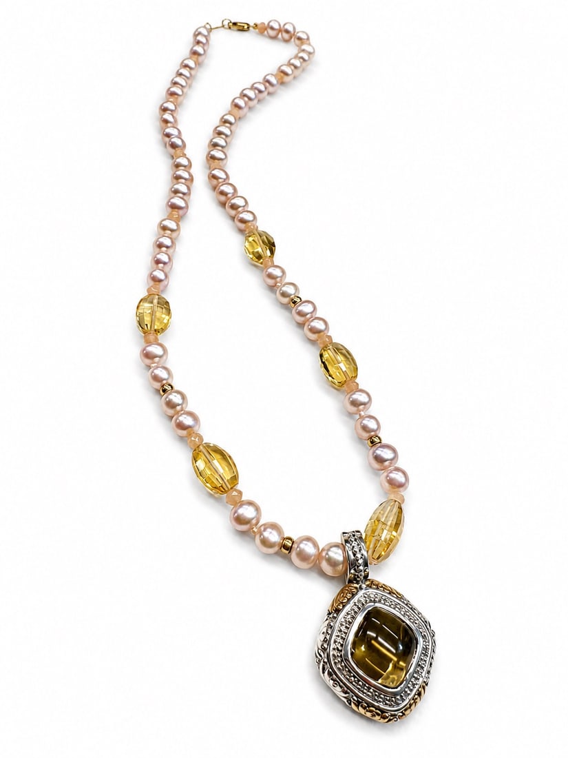 14KYG Sterling Silver Citrine Pendant on 14KYG Pearl and Citrine Necklace (1 of 5)