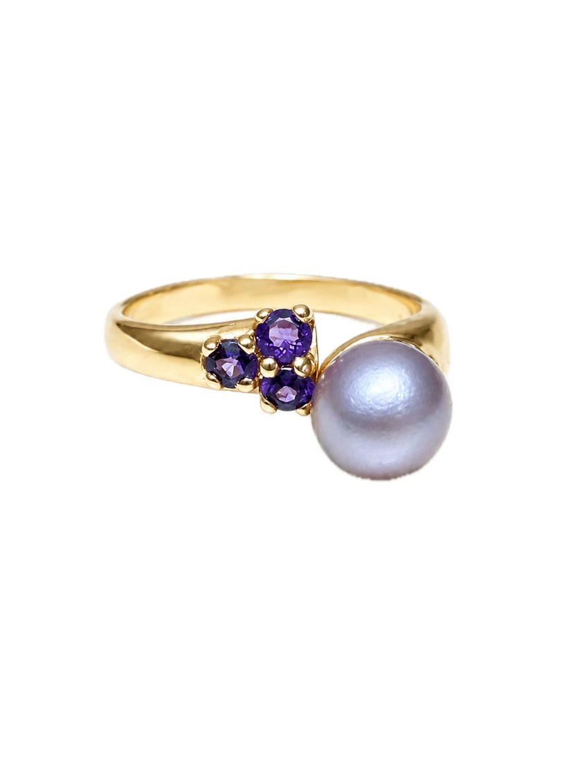 14KYG Wrap around with Gray Pearl and triple Amethyst (1 of 5)