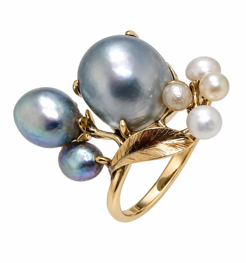 vintage 14K gold grey and white Pearl Ring (1 of 3)