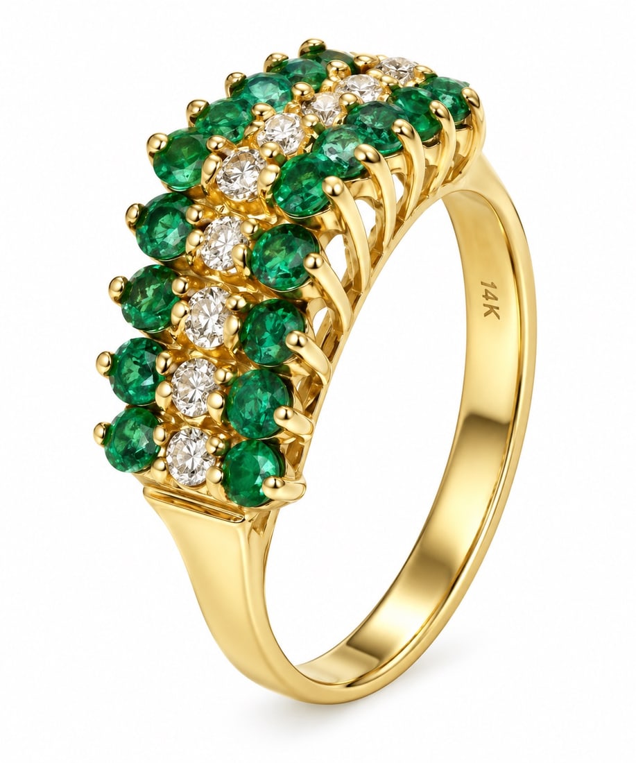 Emerald Diamond 14K yellow gold Ring: Emerald and Diamond 14K Yellow Gold Ring Size 6