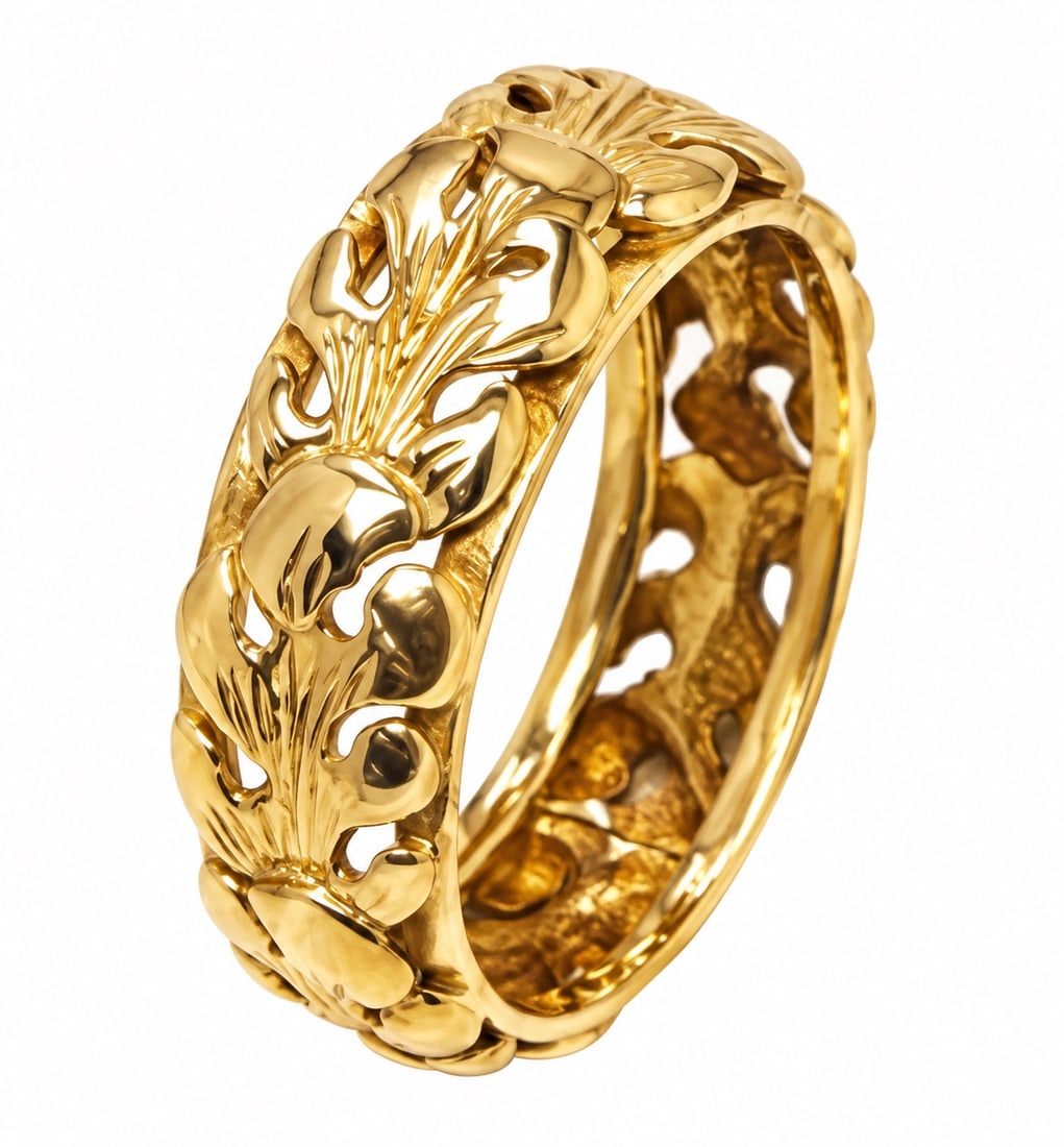 Vintage carved Leaf Ring 14K yellow gold: 14K Yellow Gold Openwork Leaf Ring size 6.5