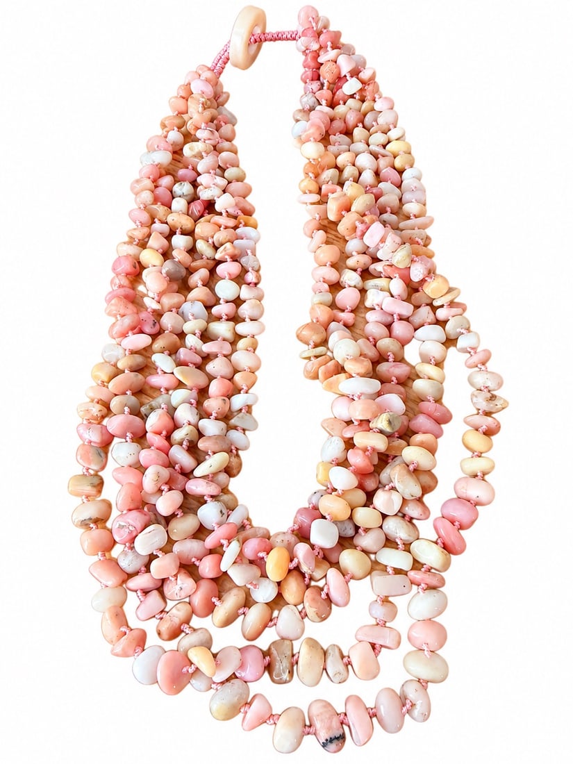 Multistrand Opal Hand Knotted Necklace