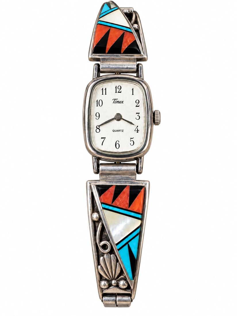 Sterling Silver Vintage Native American Wrist Watch: Sterling Silver Native American Wrist Watch Size 7inch