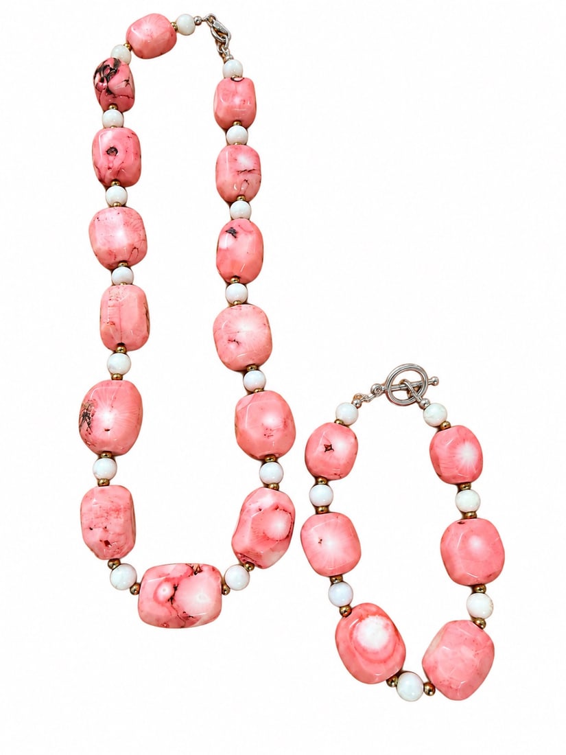 Multi Stone Necklaces and Beads: 3 18" mutlistone and freshwater pearl necklacesStone 18" Necklace and Bracelet set Coral and Selenite Beads