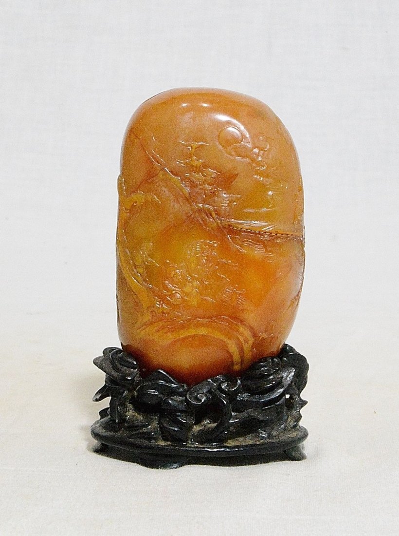 Nice Hand Carved Chinese Yellow Shou-Shan Stone Boulder (1 of 6)