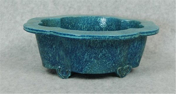 Chinese Lu-Jun Glazed Narcissus Pot: Chinese Lu-Jun Glazed Narcissus Porcelain Pot. Qian- Long marked. 8.75" x 3.5".