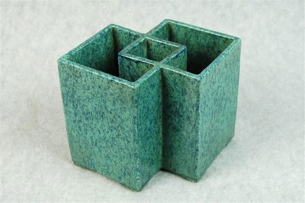 Chinese Lu-Jun Glazed Square Porcelain Pen H: Chinese Lu-Jun glazed square porcelain pen holder with mark. 6.5" X 5".