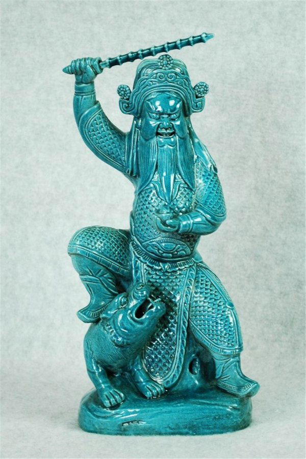 Chinese Lu-Jun Glazed Porcelain God Figure: Chinese Lu-Jun Glazed Porcelain God Figure. 12"H.