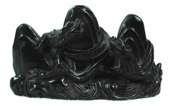 Nice Carved Zitan Wood Pen Holder: Nice carved zitan wood pen holder, decorated with dragons. 20th century. 6.5" L.