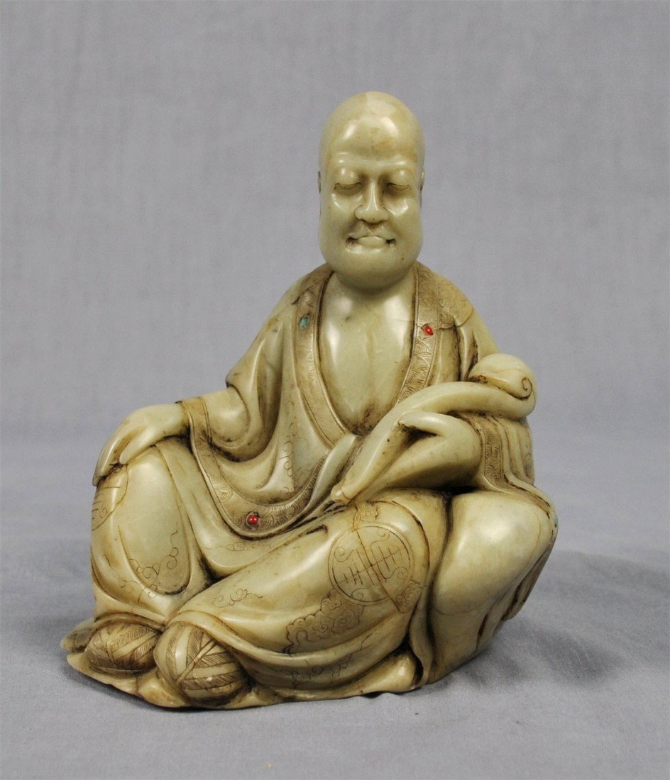 Carved Chinese White Shou-Shan Stone Louhan
