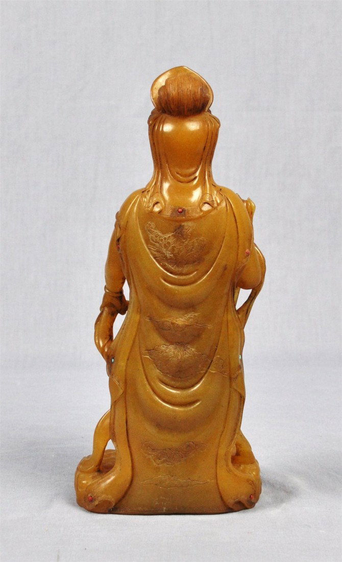 Chinese Yellow Shou-Shan Stone Buddha Figure - 2