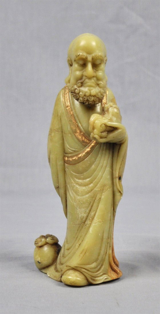 Nice Carved Chinese Shou-Shan Louhan Figure: Nice carved Chinese shou-shan stone louhan figure. 7" height.