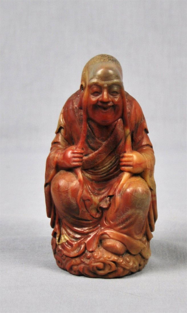 Nice Carved Chinese Shou-Shan Louhan Figure: Nice carved Chinese shou-shan stone louhan figure. 5" height.