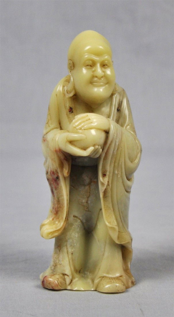 Nice Carved Chinese Shou-Shan Louhan Figure: Nice carved Chinese shou-shan stone louhan figure. 5.25" height.