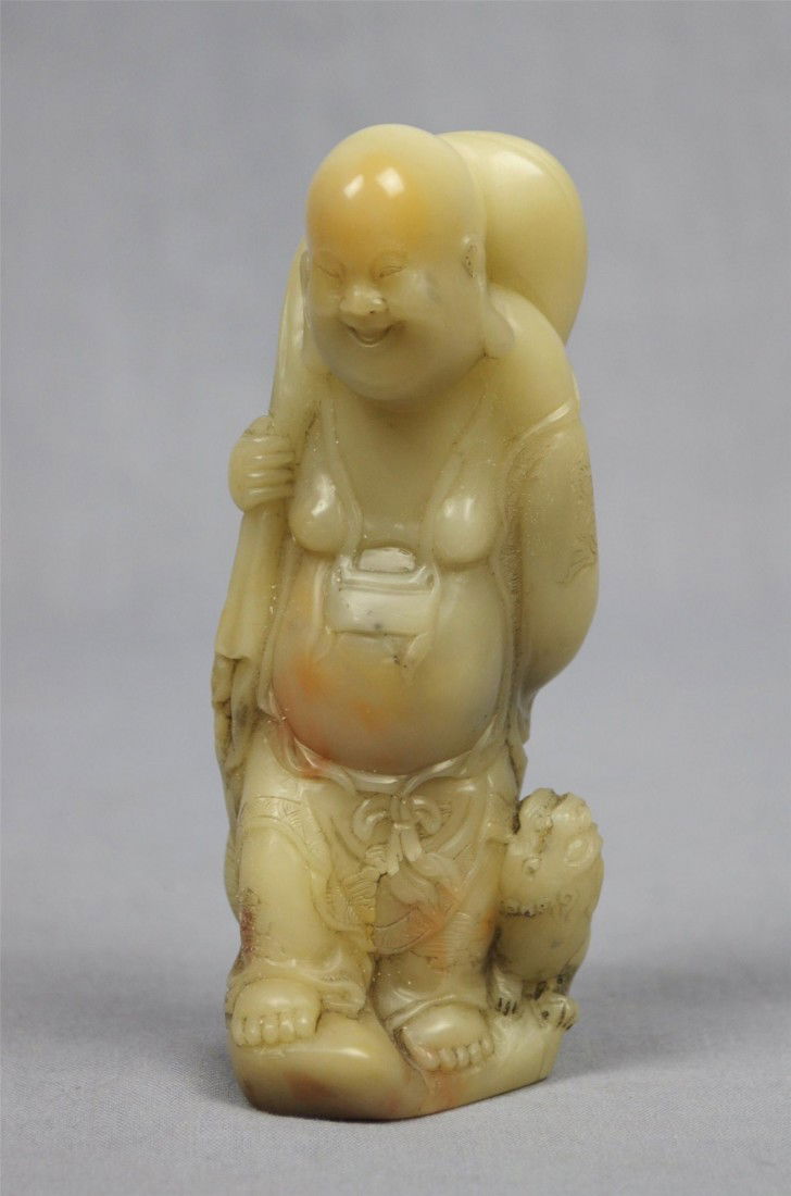 Nice Carved Chinese Shou-Shan Stone Louhan: Nice carved Chinese shou-shan stone louhan figure. 4.5" height.
