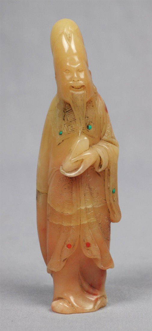 Nice Carved Chinese Shou-Shan Stone Louhan: Nice carved Chinese shou-shan stone louhan figure. 4.5" height.