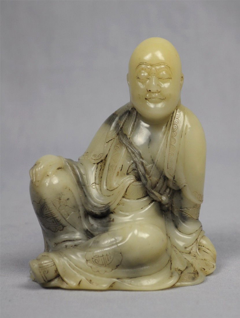 Nice Carved Chinese Shou-Shan Stone Louhan: Nice carved Chinese shou-shan stone louhan figure. 4" height.