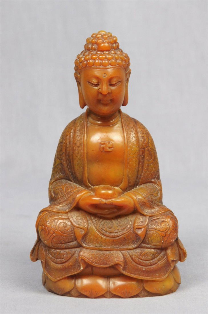 Chinese Shou-Shan Stone Buddha Figure: Chinese shou-shan stone buddha figure. 6.5" height.