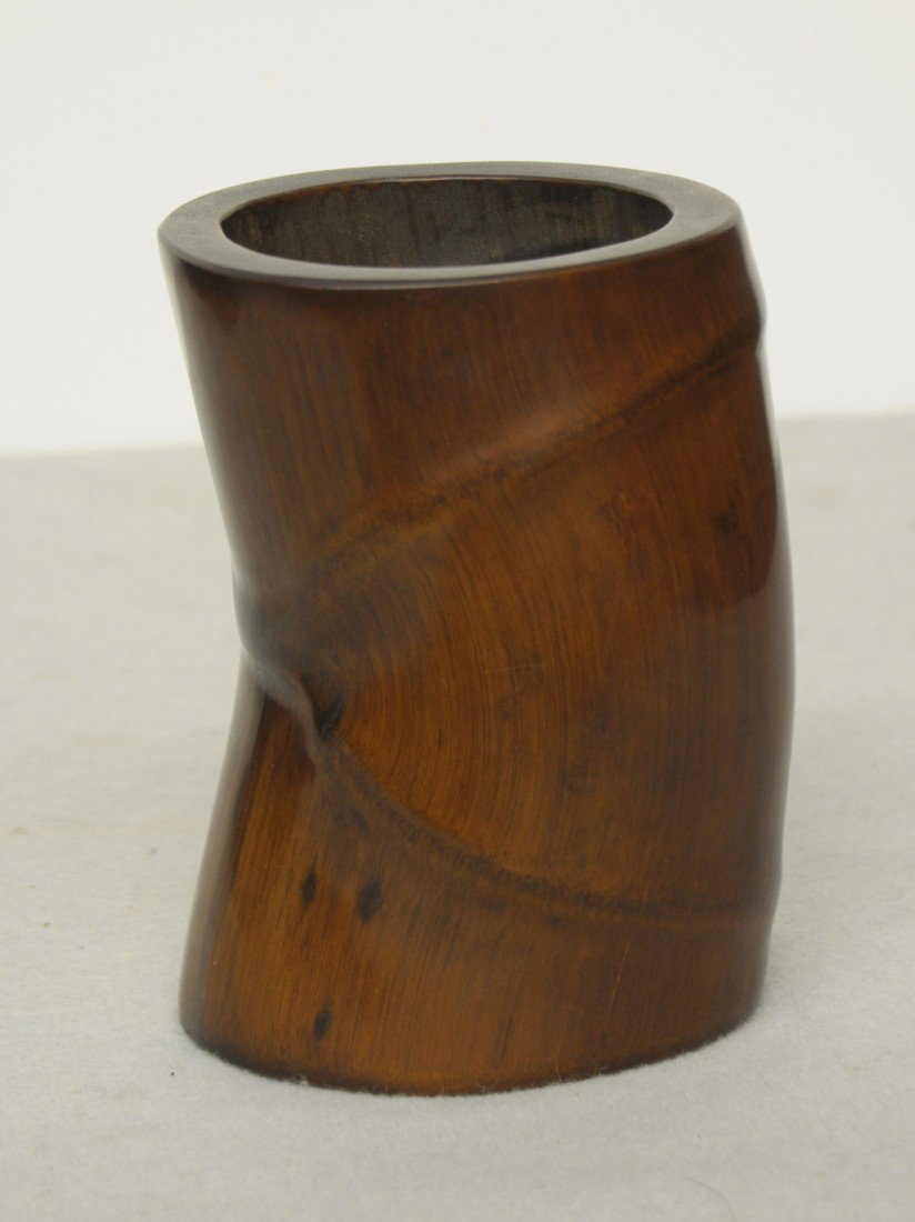 Chinese Bamboo Pen Holder: Chinese bamboo pen holder. 5.5" height x 4" diam.