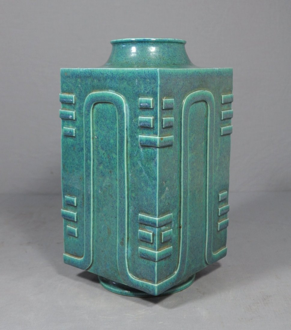 Chinese Lu-Jun Glaze Cong Shape Porcelain V: Chinese lu-jun glaze cong shape porcelain vase. 19th century. Good condition. 11.5" height.