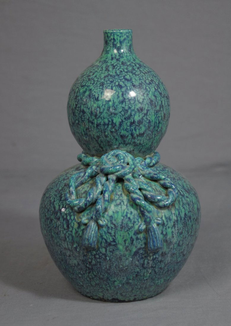 Chinese Lu-Jun Glaze Porcelain Gourd Vase: Chinese Lu-Jun glaze porcelain gourd vase. Good condition. 9" height.