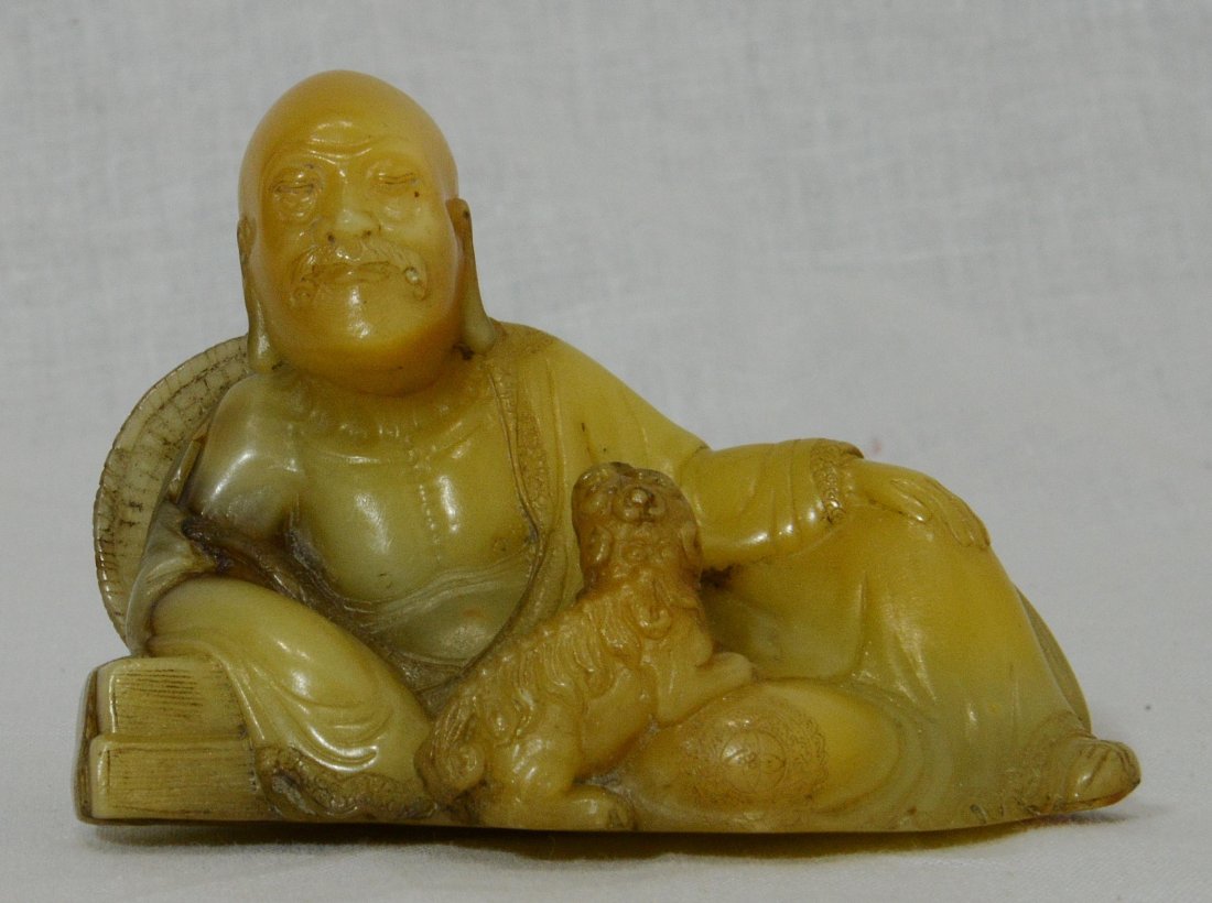 Nice Hand Carved Chinese Shou-Shan Stone Figure: Nice hand carved Chinese shou-shan stone louhan figure. Early 20th century. Good condition. 2.75" wide x 2.1" height.