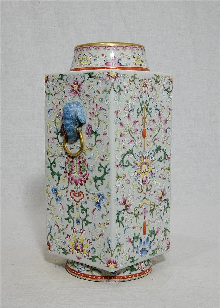 Chinese Famille Rose Porcelain Square Vase With Studio (1 of 6)
