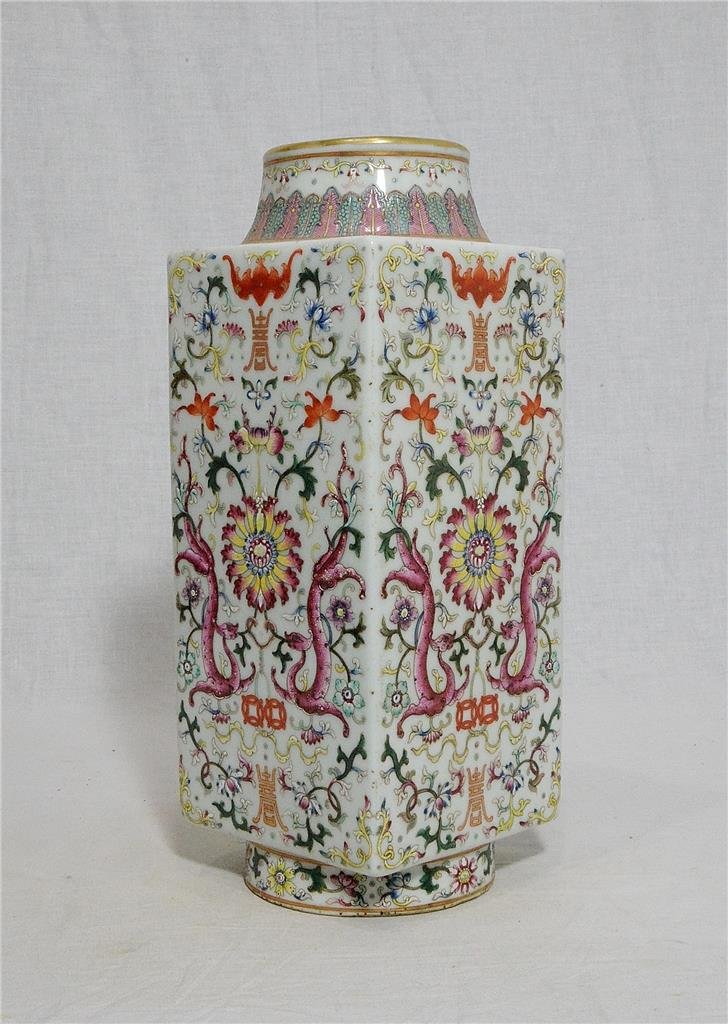 Chinese Famille Rose Porcelain Square Vase With Studio (1 of 5)