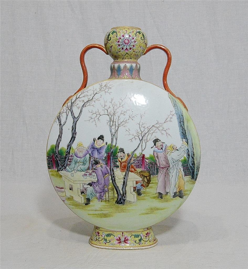 Chinese Famille Rose Moon Flat Porcelain Vase With Stud (1 of 7)