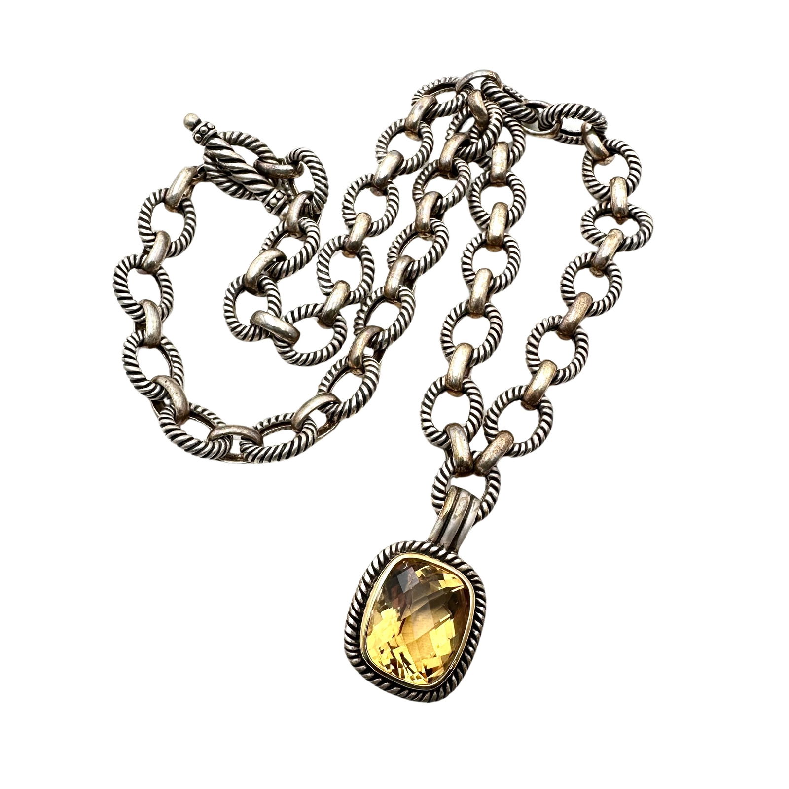 Sterling Silver Citrine Pendant Necklace 57 Grams (1 of 2)