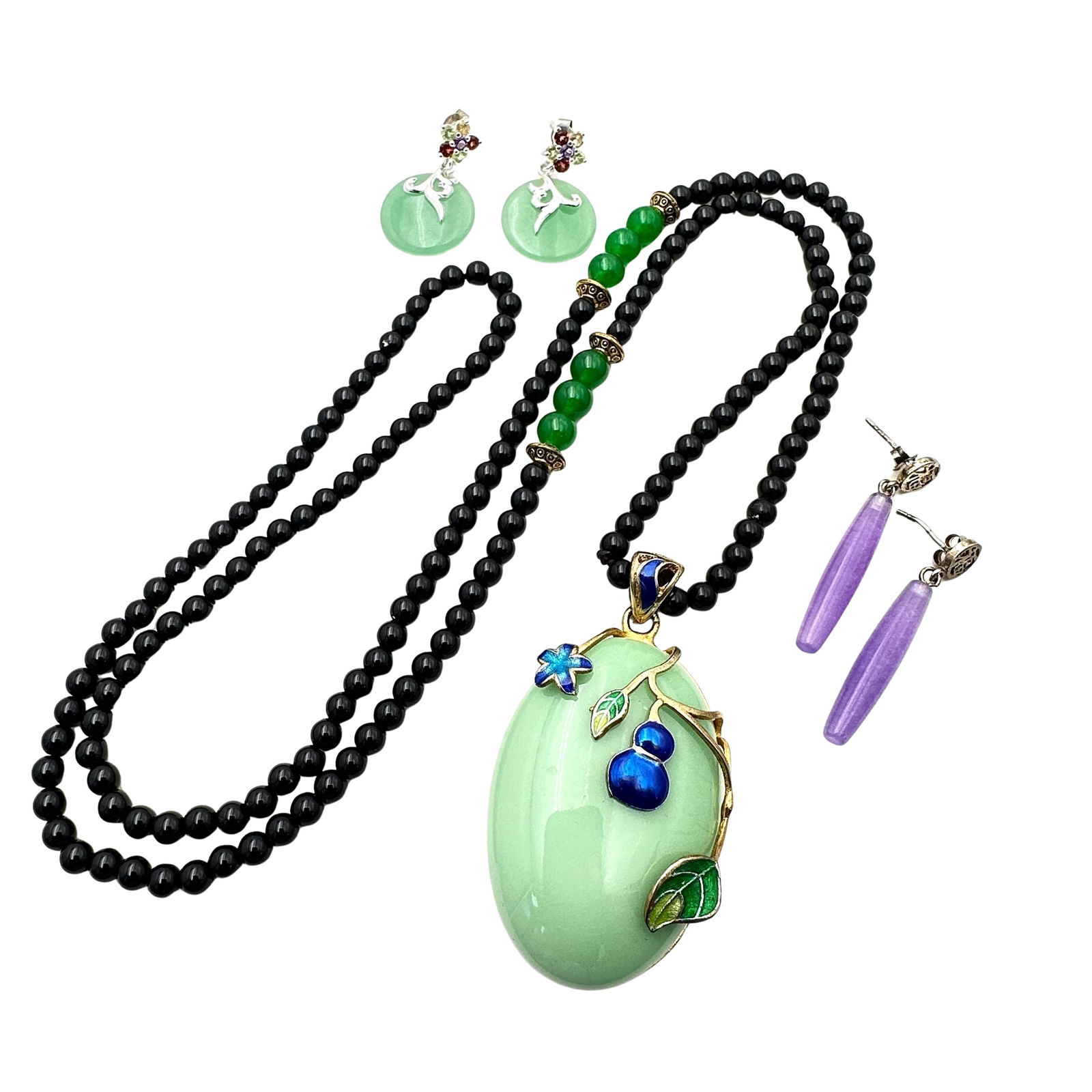 Sterling Silver Jewelry Lot Jade Necklace Earrings (1 of 2)
