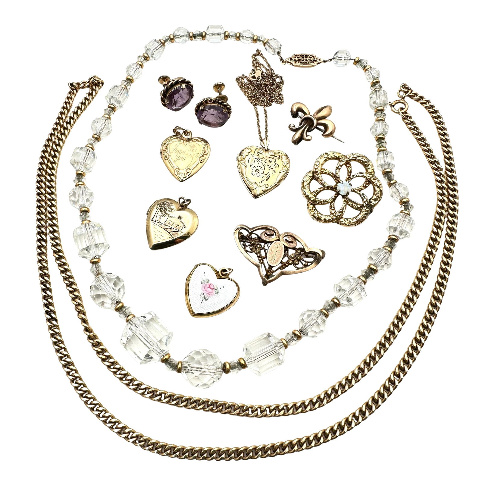 Antique Vintage Gold Filled Jewelry Lot Watch Pin Chain (1 of 2)