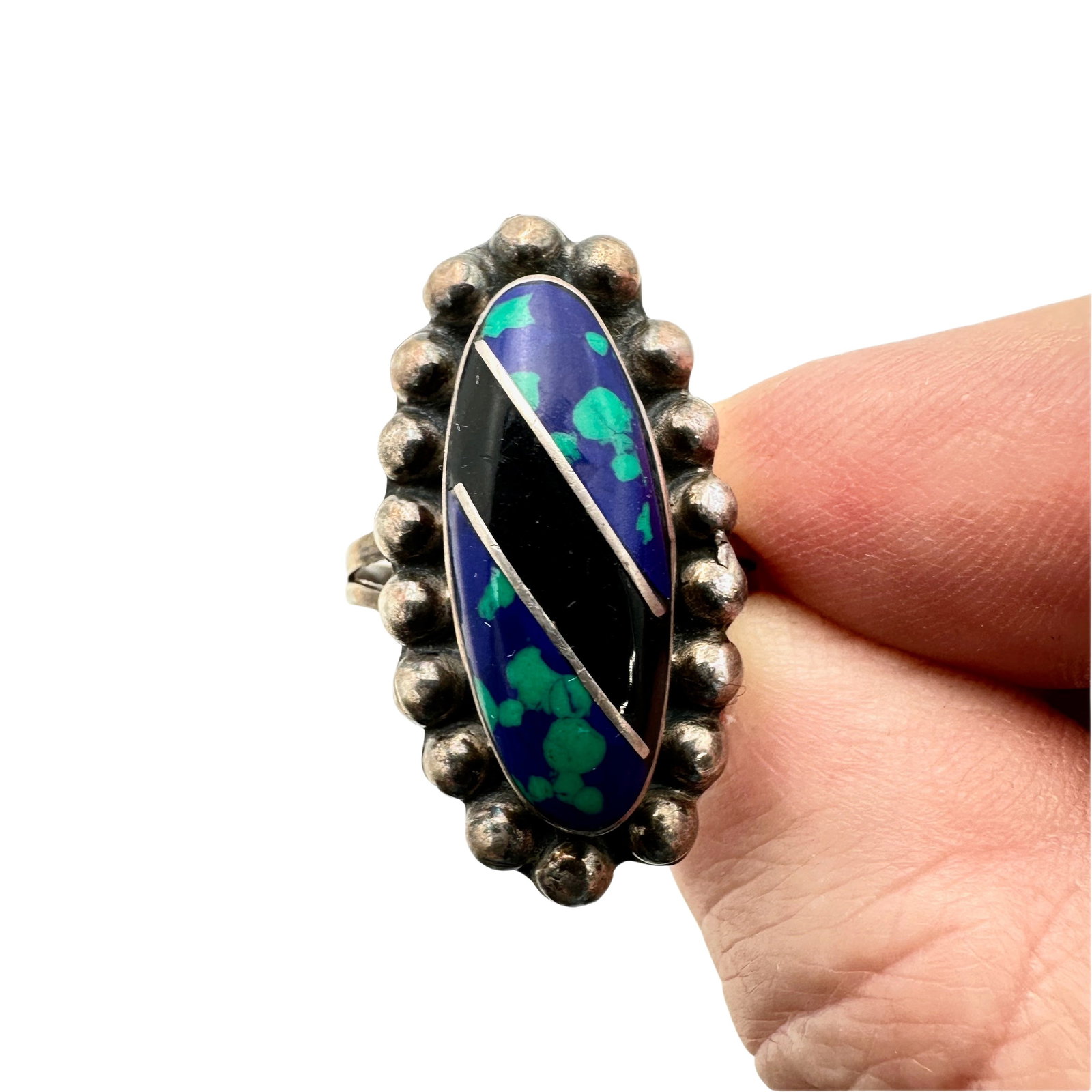 Native American Azurite Onyx Sterling Silver Ring: Native American Azurite Onyx Sterling Silver Ring size 8.5