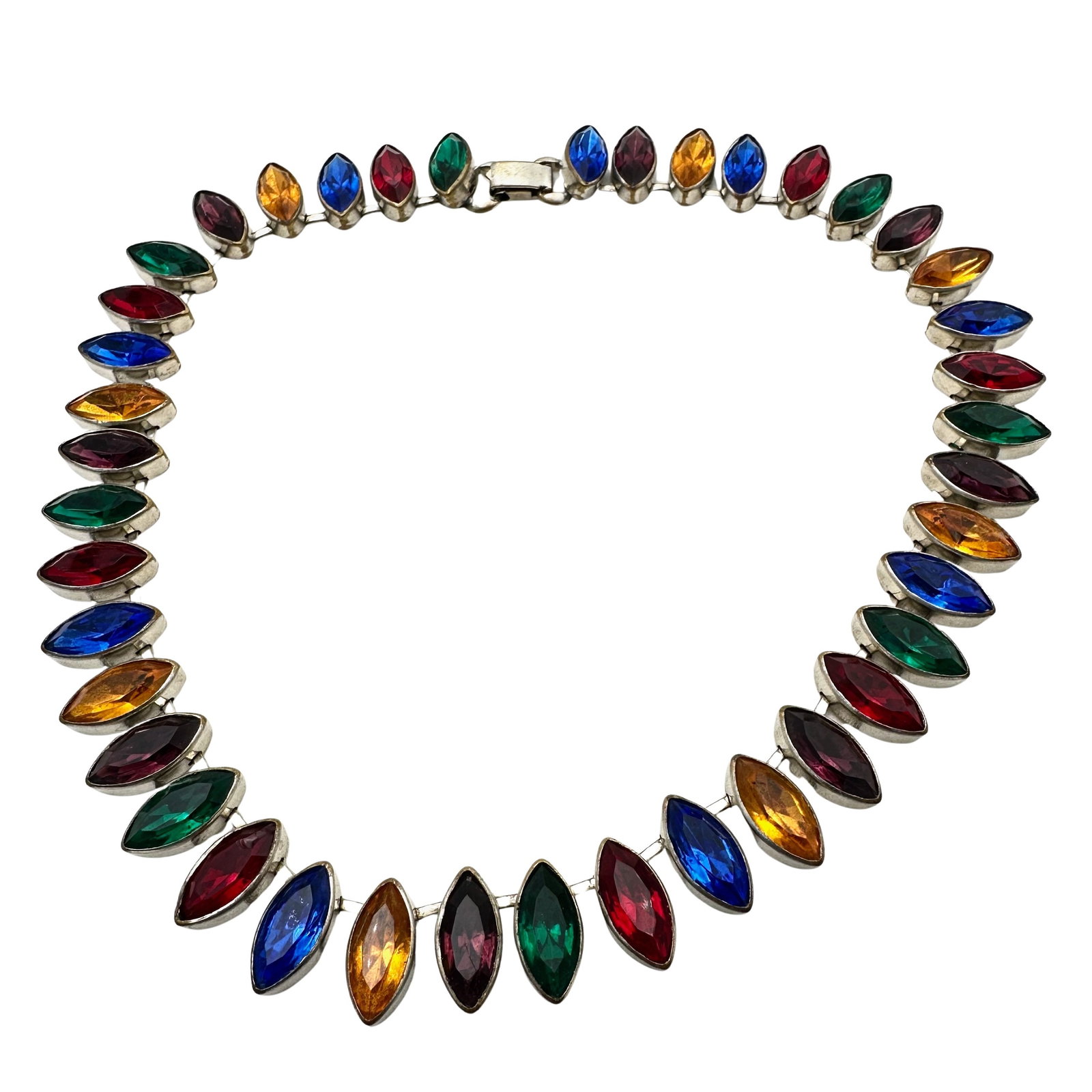 Vintage Multicolor Czech Glass Silver Tone Necklace: Vintage Multicolor Czech Glass Silver Tone Necklace