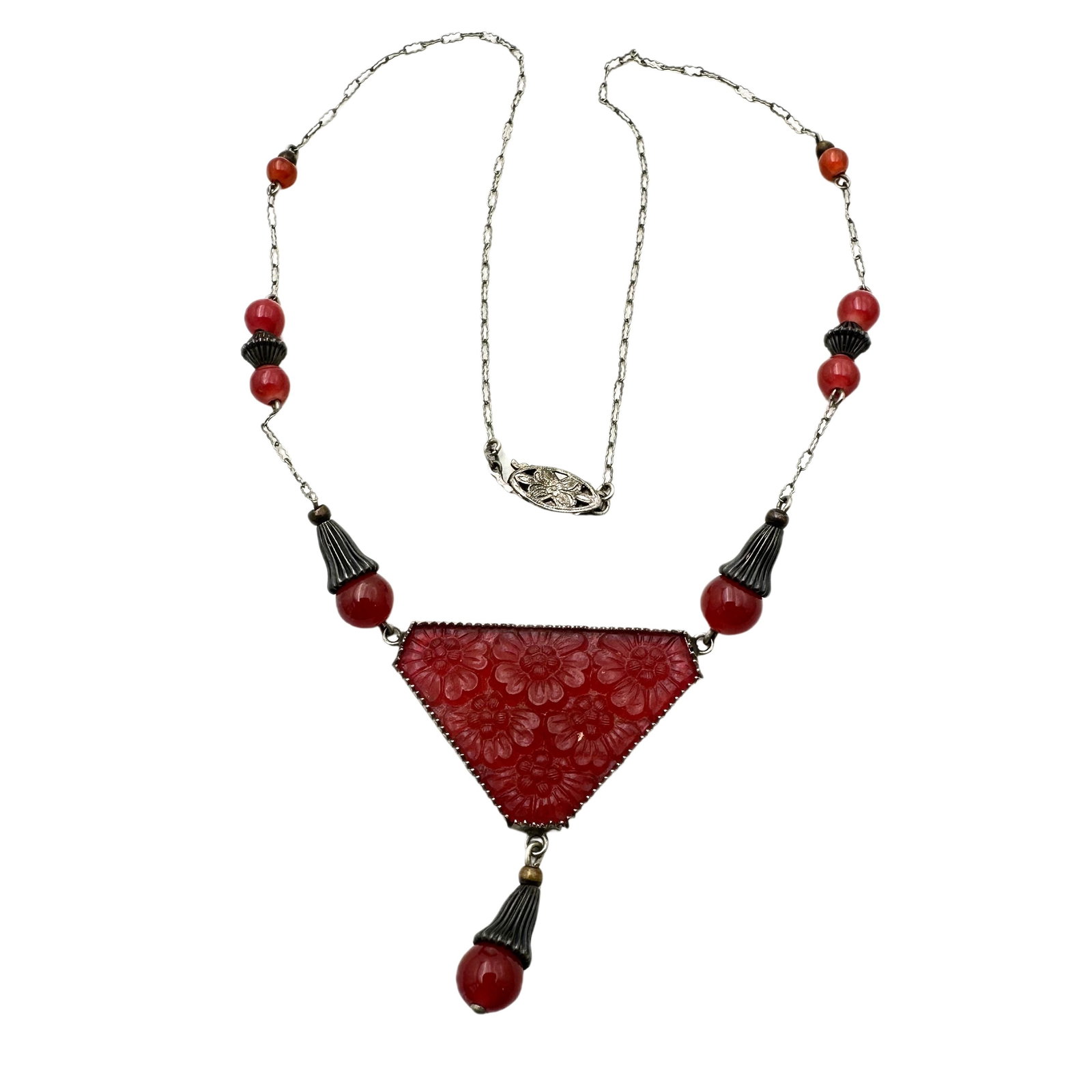 Antique Red Czech Glass Necklace: Antique Red Czech Glass Necklace