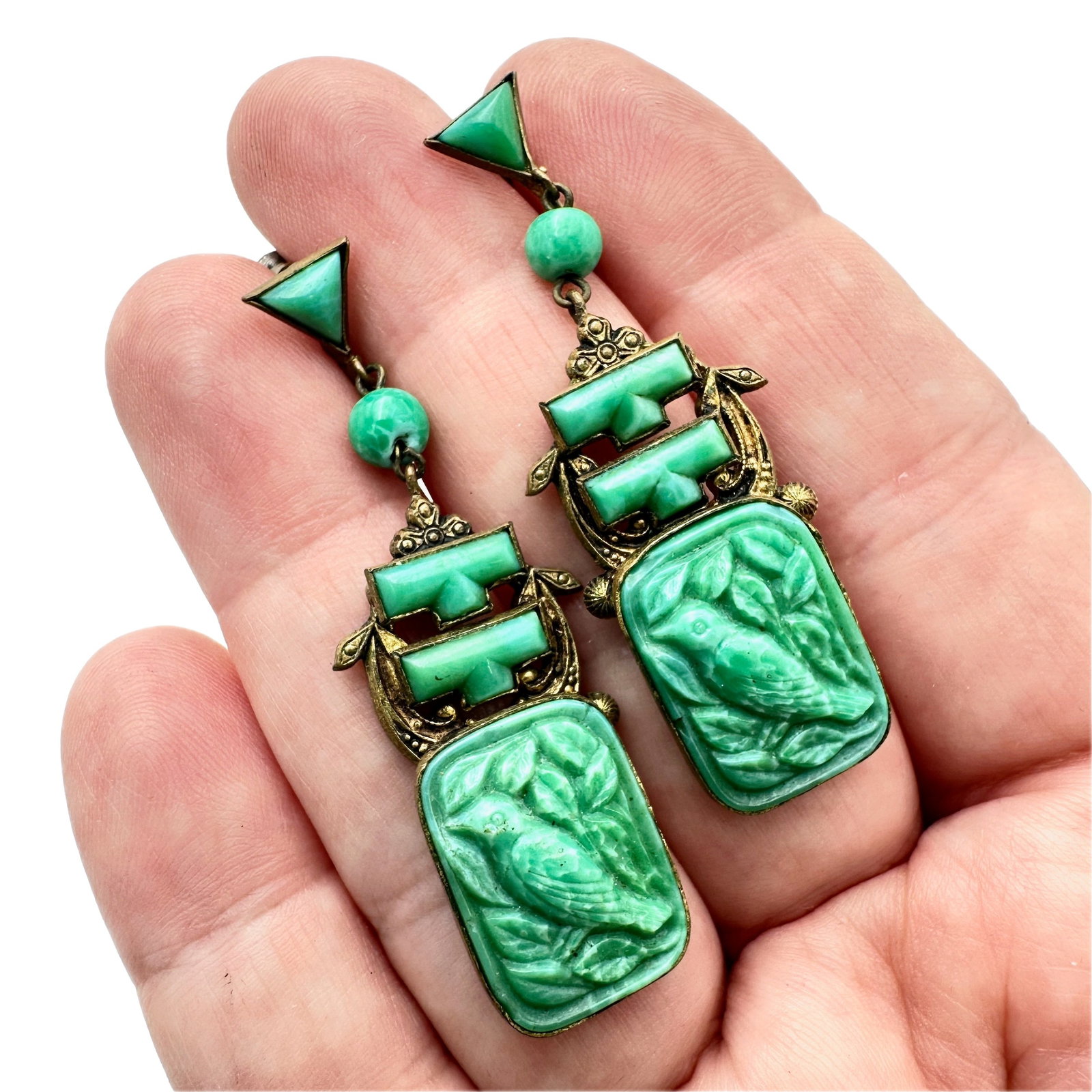Neiger Czech Glass Bird Peking Glass Earrings: Neiger Czech Glass Bird Peking Glass Earrings