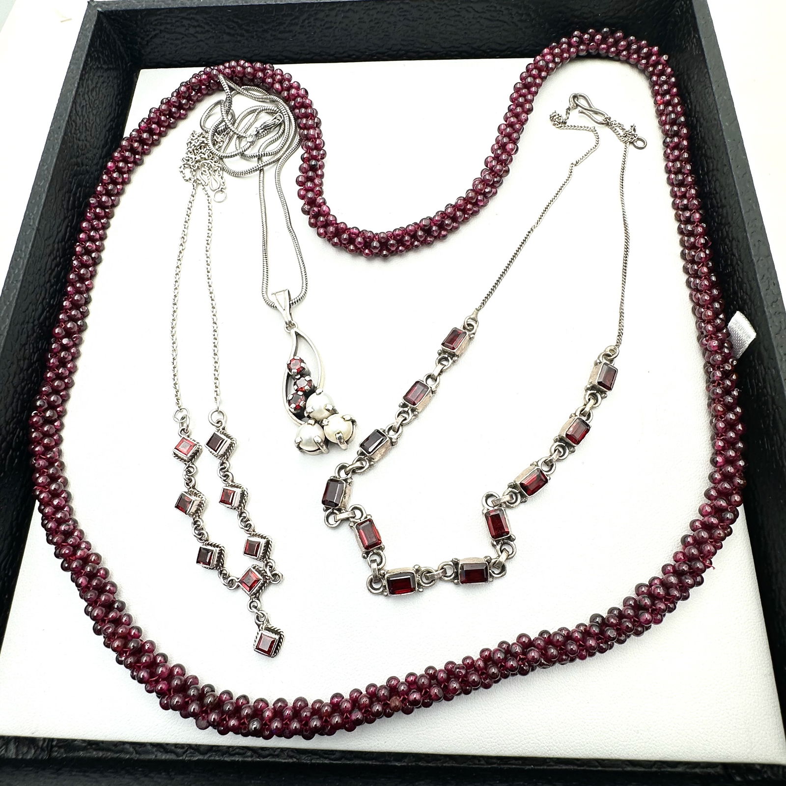 Sterling Silver Garnet Jewelry Lot of 4 Necklaces (1 of 2)