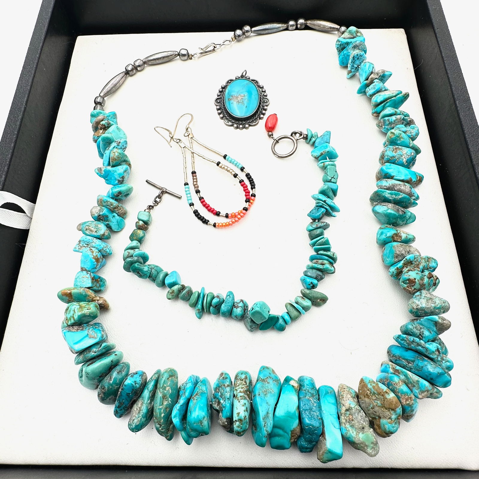 Sterling Silver Turquoise Lot Necklace Bracelet Earrings (1 of 2)