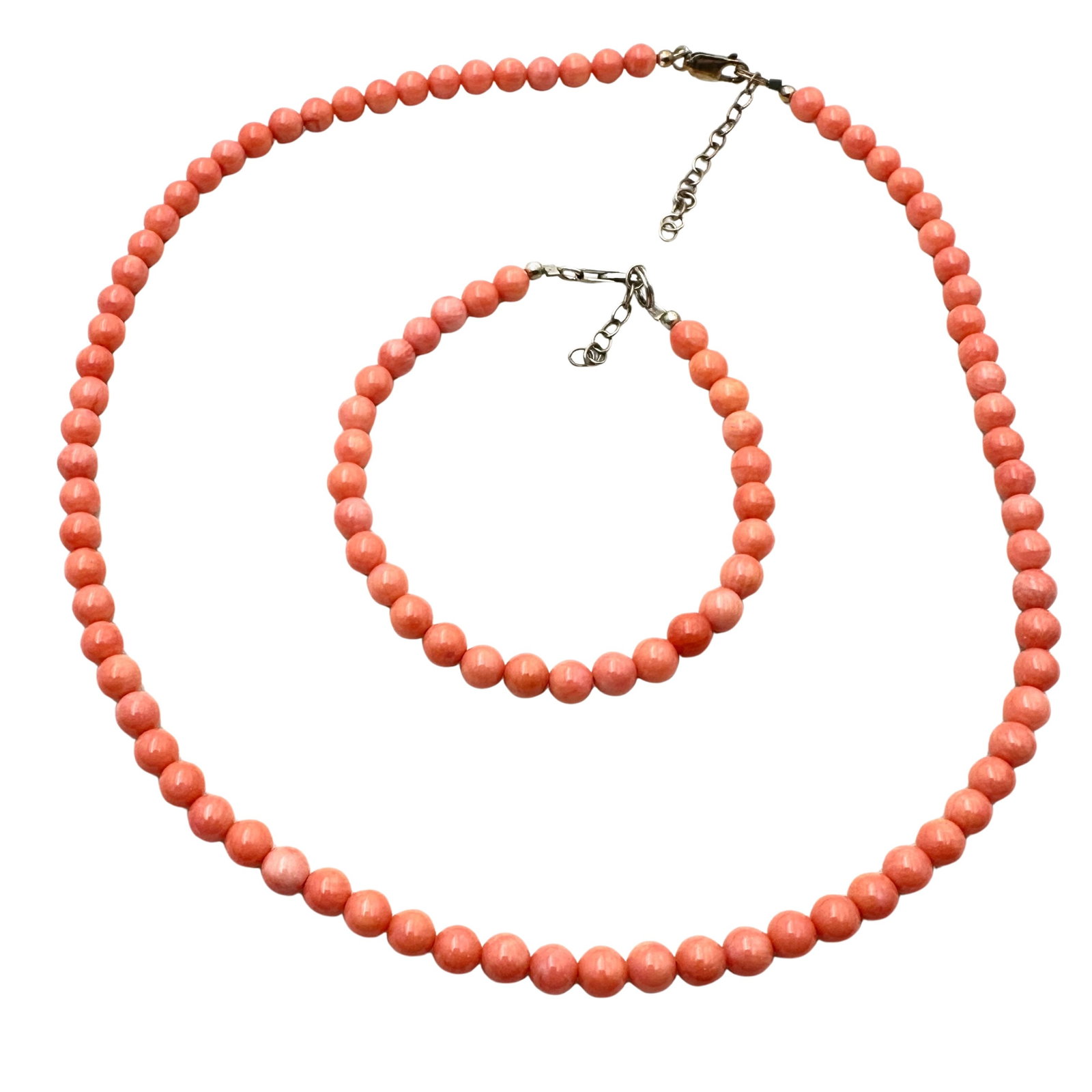 Sterling Silver Angel Skin Coral Necklace Bracelet: Sterling Silver Angel Skin Coral Necklace Bracelet