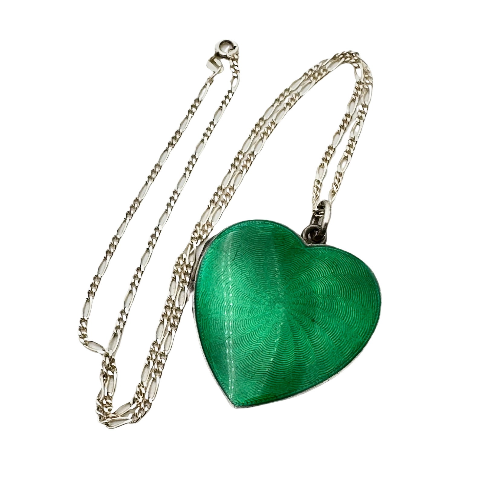 Antique Green Guilloche Sterling Heart Locket Necklace: Antique Green Guilloche Sterling Heart Locket Necklace Locket 1.5 Inch by 1.5 inch and 26 grams