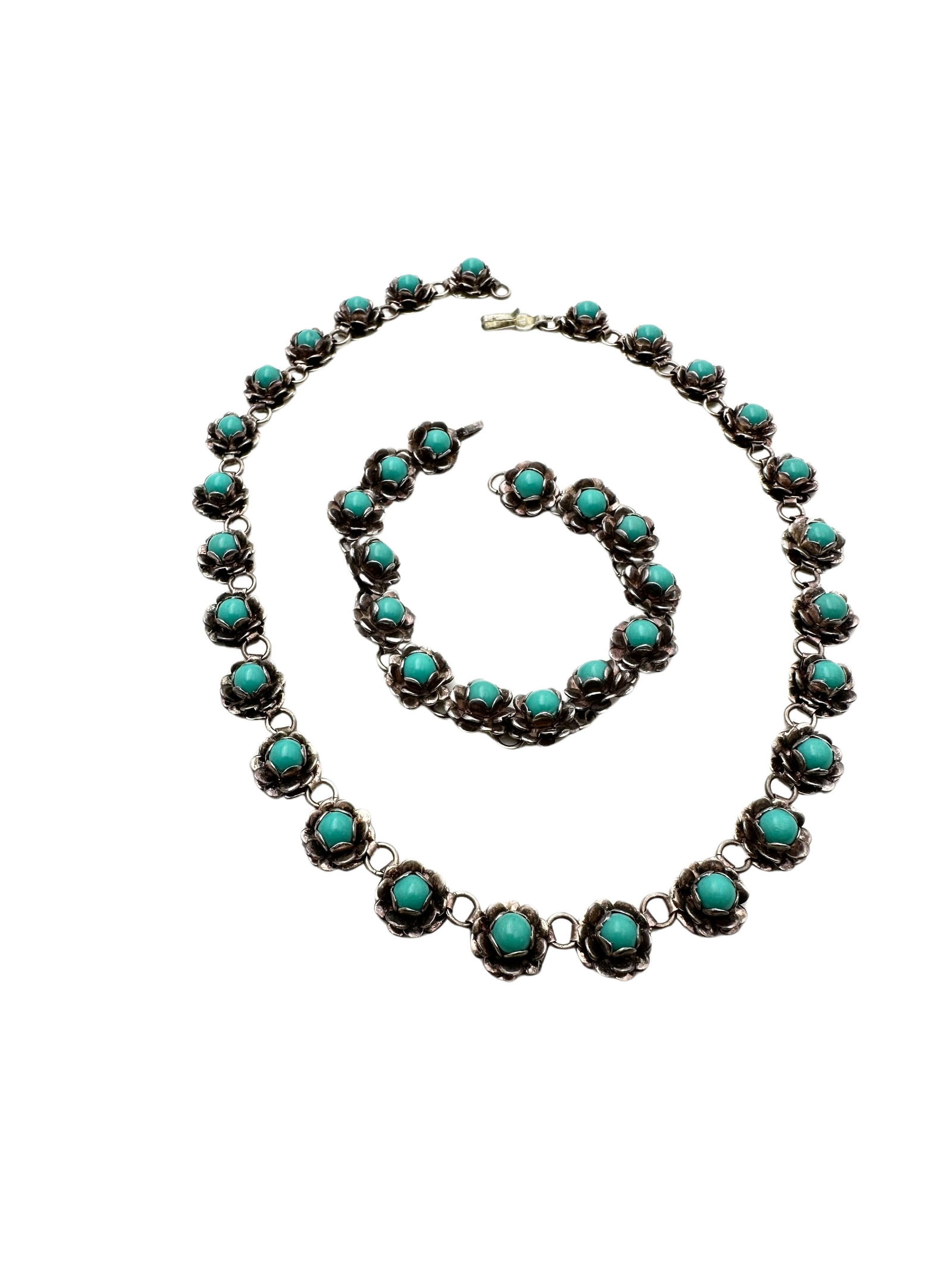 Sterling Silver Turquoise Necklace Bracelet Set (1 of 2)
