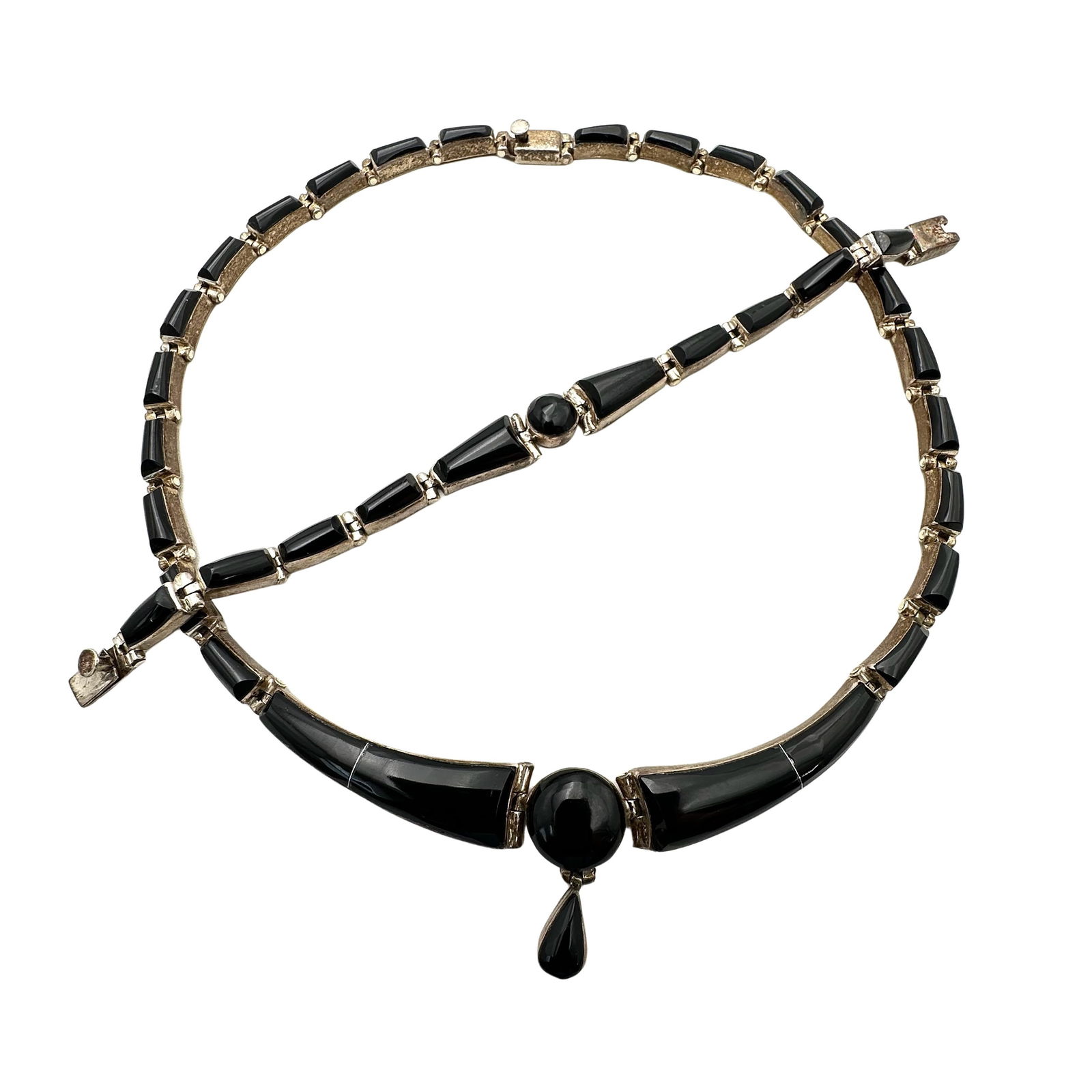 Taxco Mexico Black Onyx Sterling Silver Necklace Bracelet Set (1 of 3)