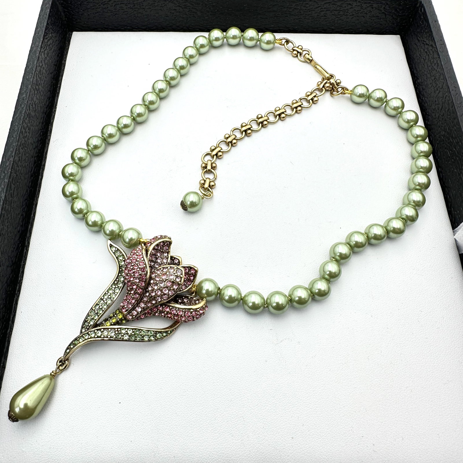 Heidi Daus Pink Crystal Tulip Flower Bronzetone Necklace (1 of 3)