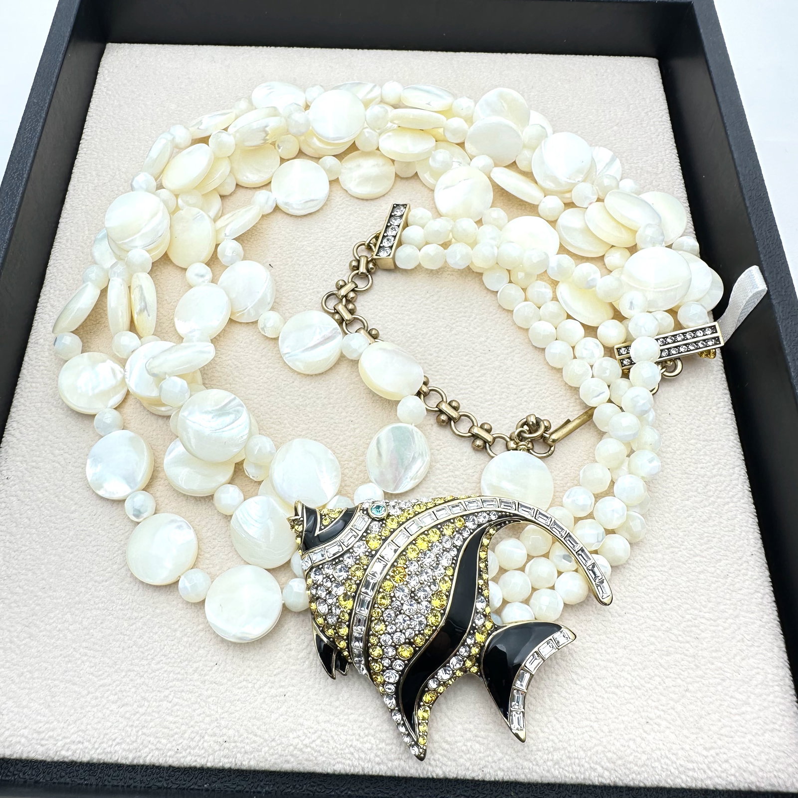 Heidi Daus Crystal Angel Fish Pearl Bronzetone Necklace: 16 to 18 Inch