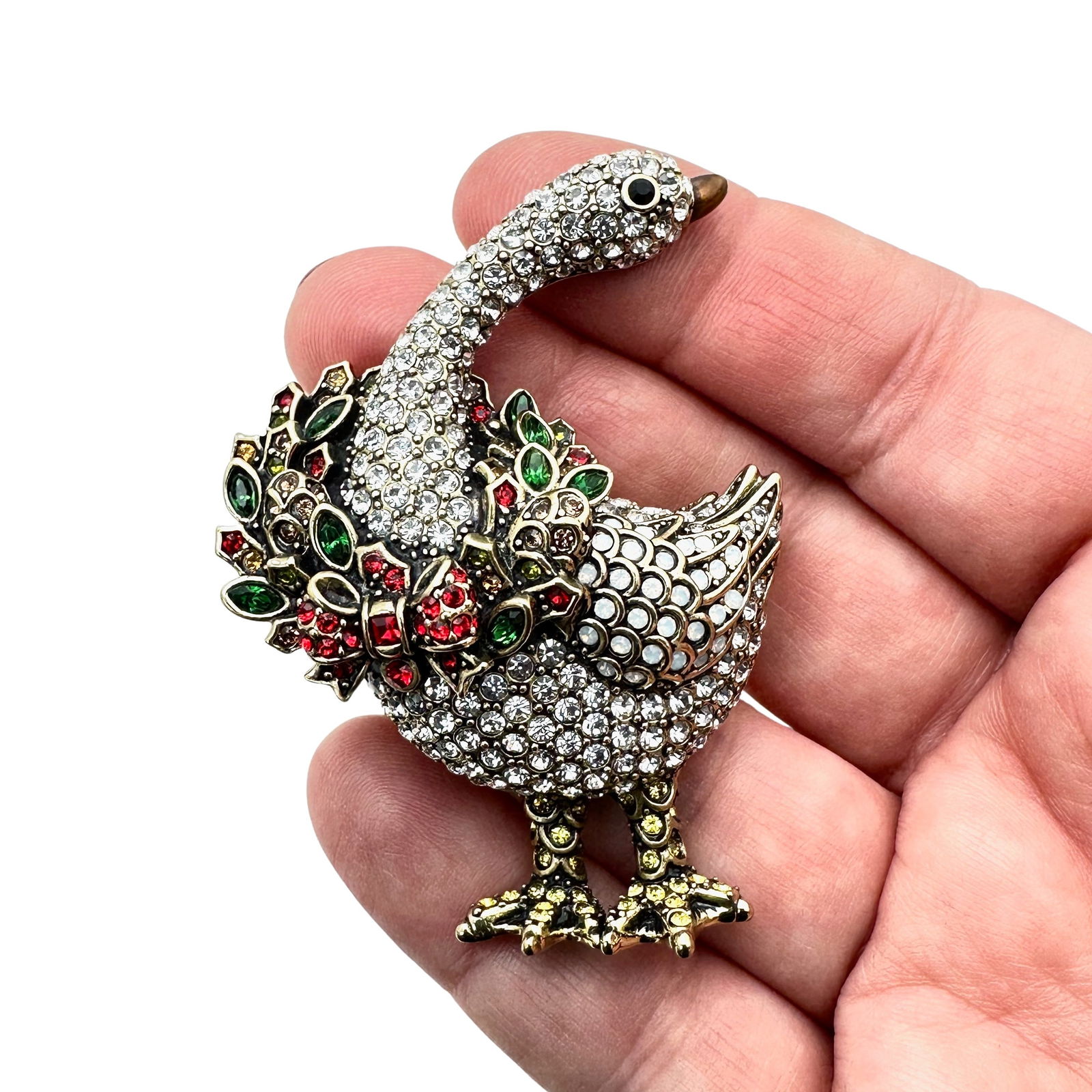 Heidi Daus Christmas Goose Crystal Bronze Tone Brooch (1 of 3)